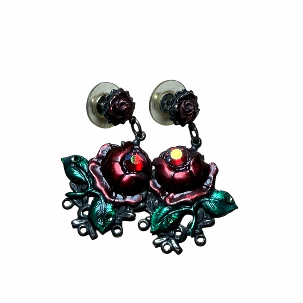 Rose Red and Green Earrings